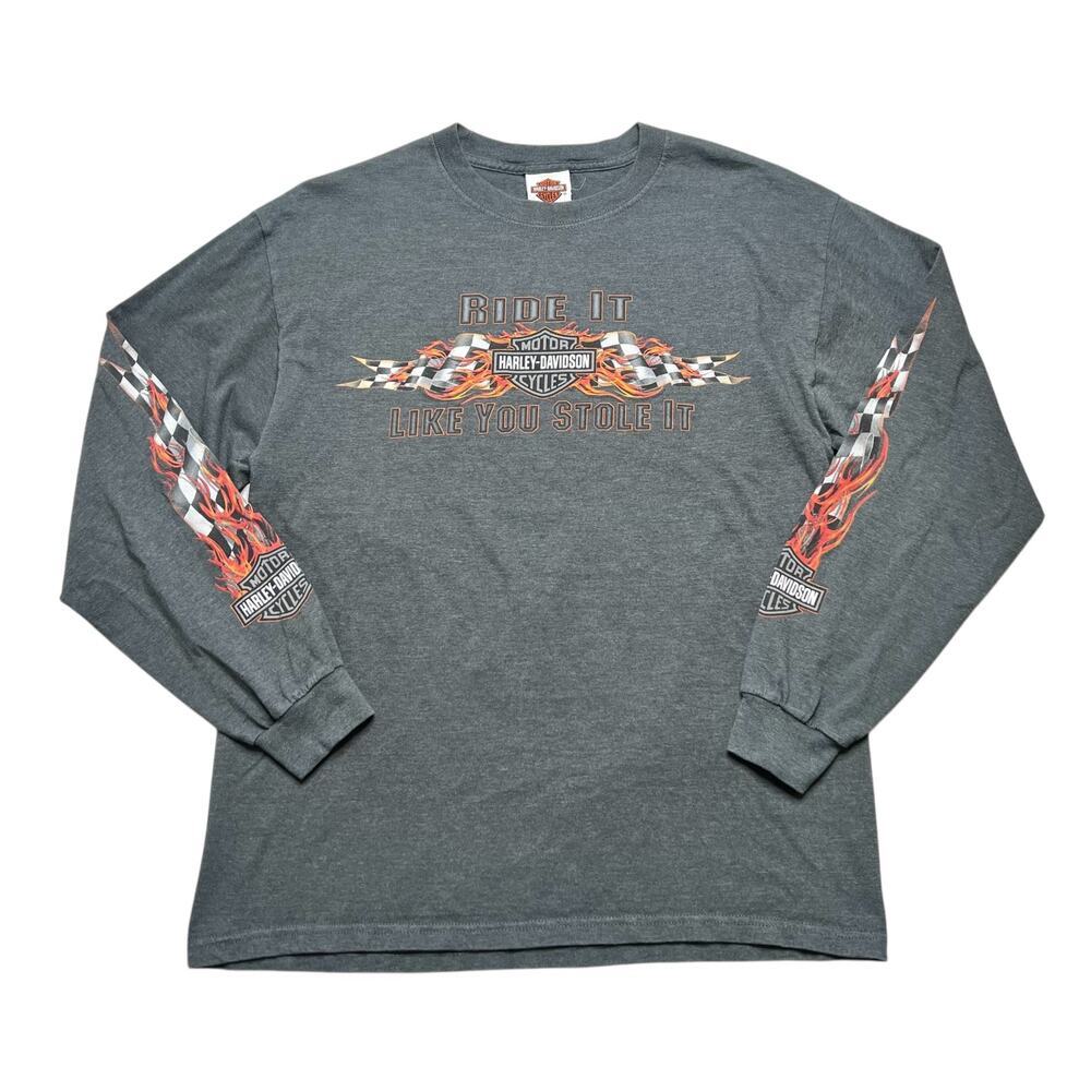 VTG Harley Davidson Ride It Like You Stole It Long Sleeve T-Shirt Sz L Flames
